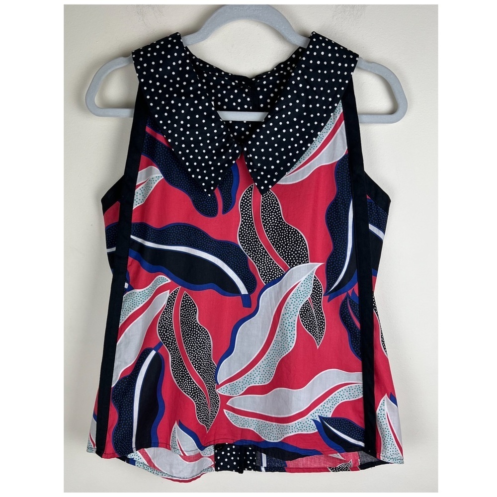 Jeanne Marc Vintage 80s Art To Wear Colorful Oversized Polka Dot Collar Top | S